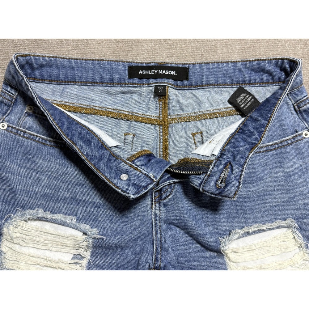 Ashley Mason Shorts Womens 25 Distressed Denim Frayed Hem Ripped Casual Summer - Picture 5 of 9